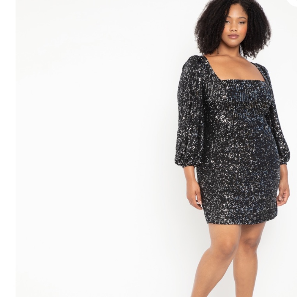 Square Neck Puff Sleeve Sequin Dress size 16